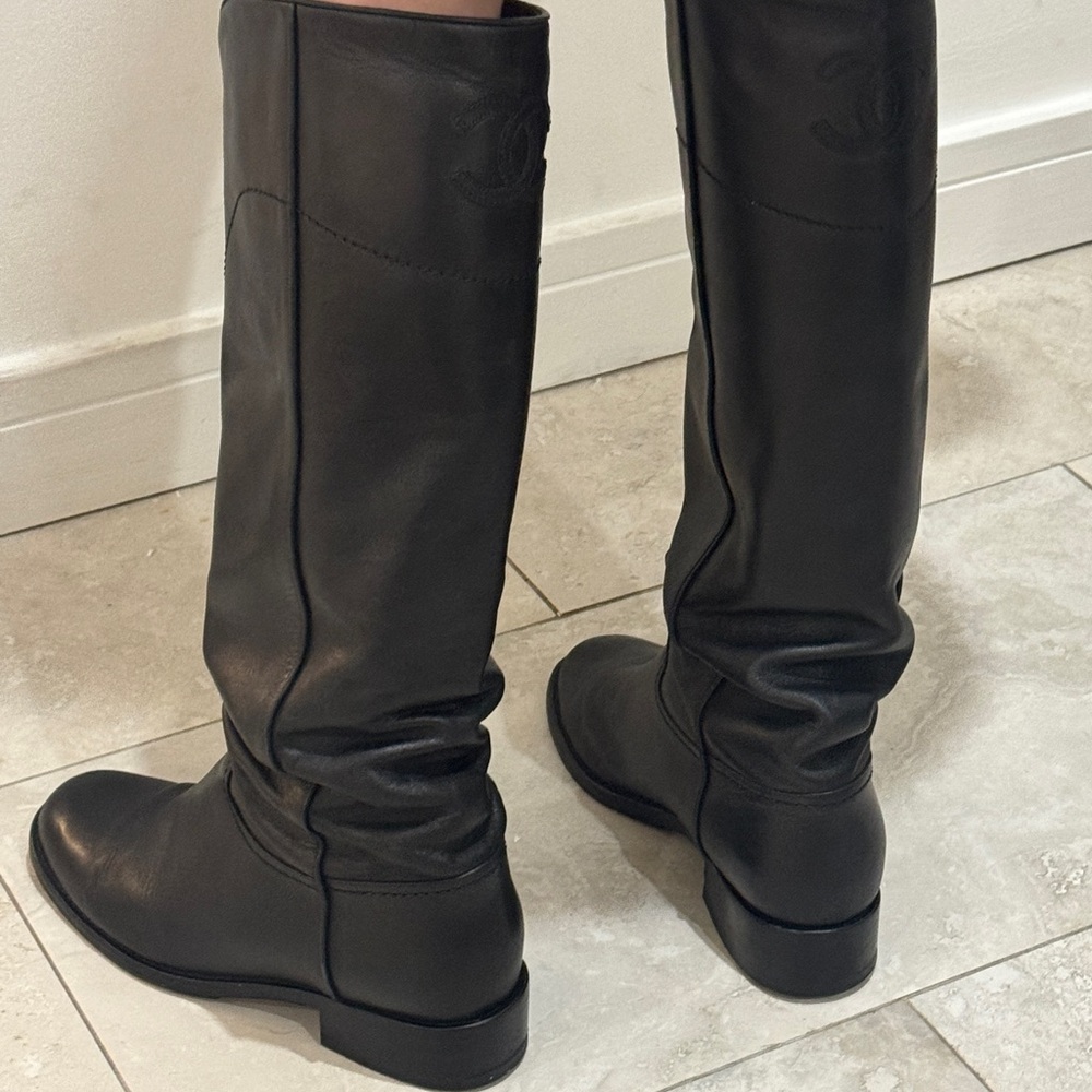 CHANEL Knee High Leather Equestrian Riding Boots - Picture 5 of 14